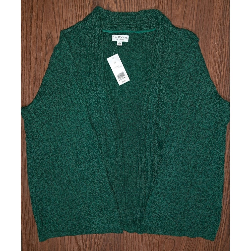 Kim Rogers Cardigan Sweater, Green & Black, 2X, 100% Cotton, 29" Long